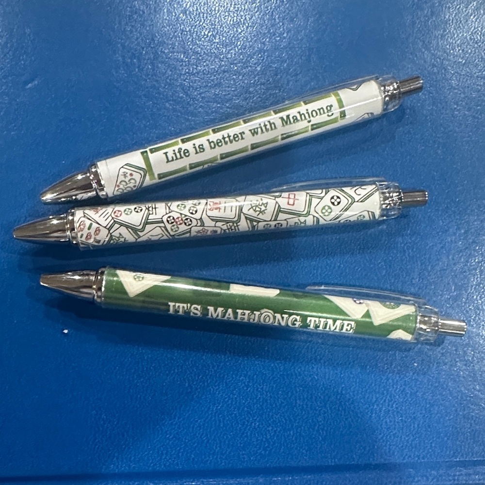 Mahjong Time Ballpoint Pens - Green and White, set of three, new